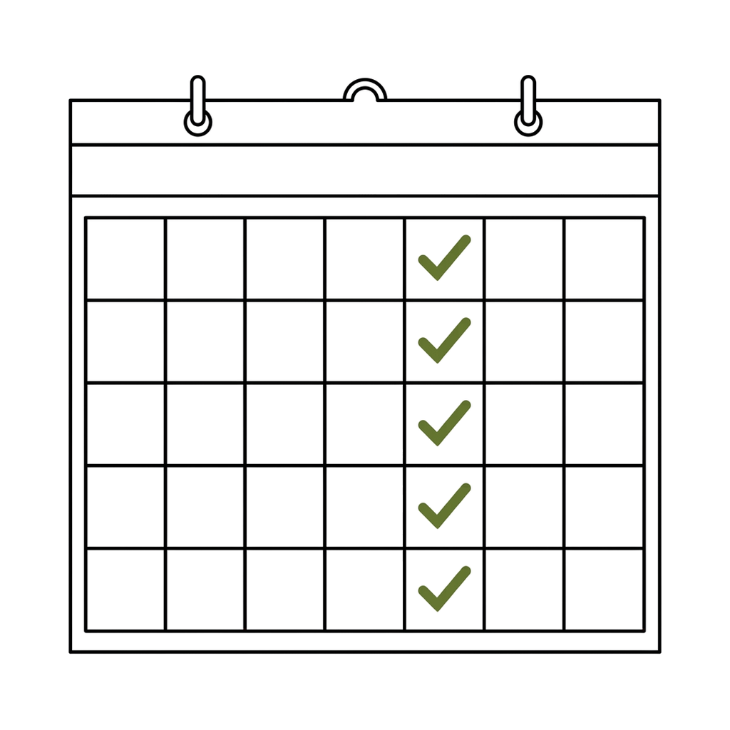 A wall calendar with one weekday column ticked every week