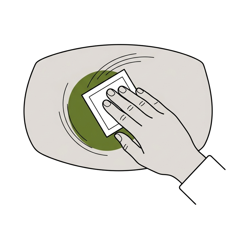 Drawing of skin being wiped with an alcohol wipe