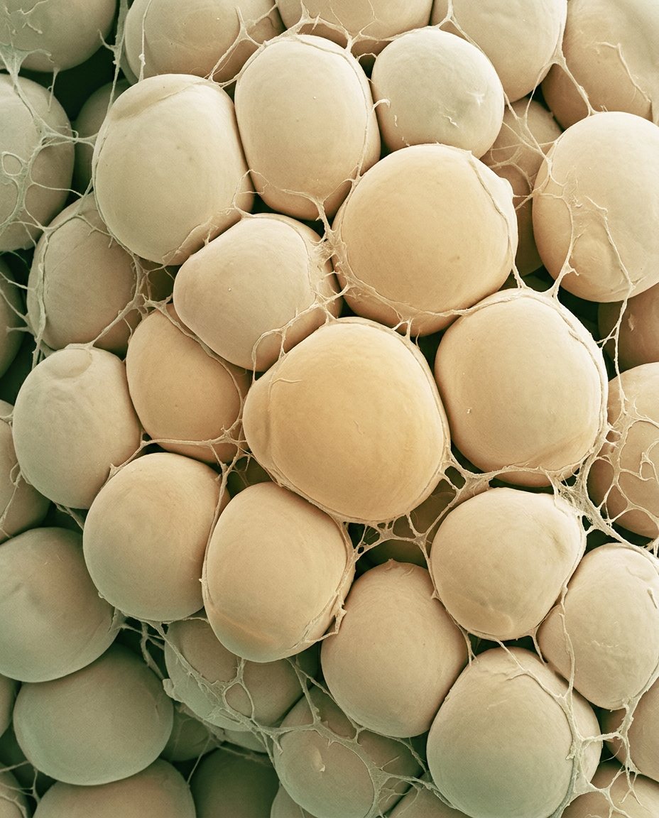 Microscope-style image of round fat cells